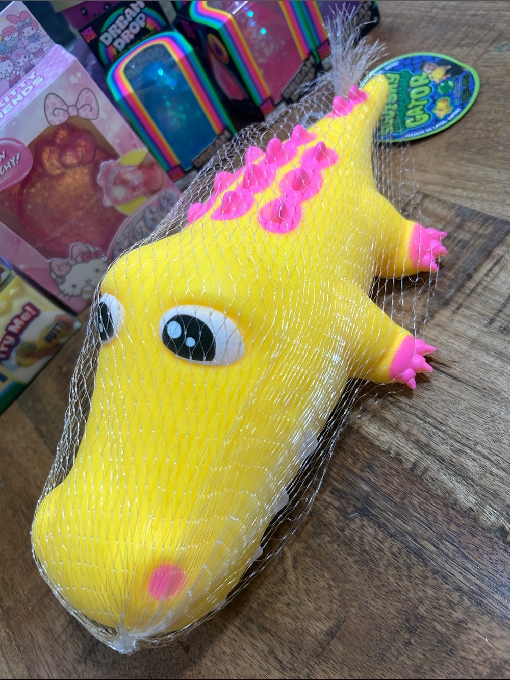 Yellow Squishy Alligator Toy - Large, Yellow & Pink Accents